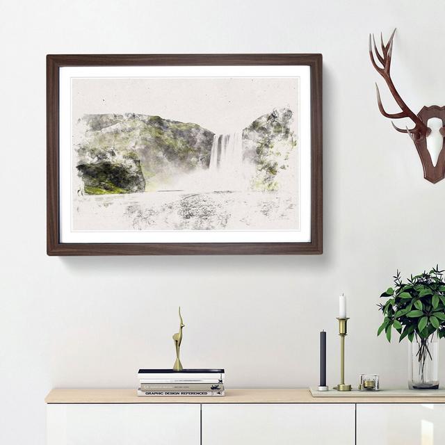 Waterfall In Selfoss Iceland Watercolour - Picture Frame Graphic Art East Urban Home Size: 62cm H x 87cm W x 2cm D, Frame Option: Walnut on Productcaster.