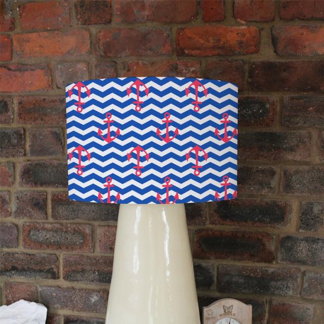 Anchors on Zig Zag Stripes Cotton Drum Lamp Shade Longshore Tides Size: 22cm H x 25cm W x 25cm D on Productcaster.