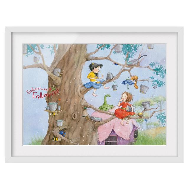 Strawberry Fairy It's Raining - Picture Frame Painting Print on Paper East Urban Home Frame Options: Matt white, Size: 50cm H x 70cm W on Productcaster.