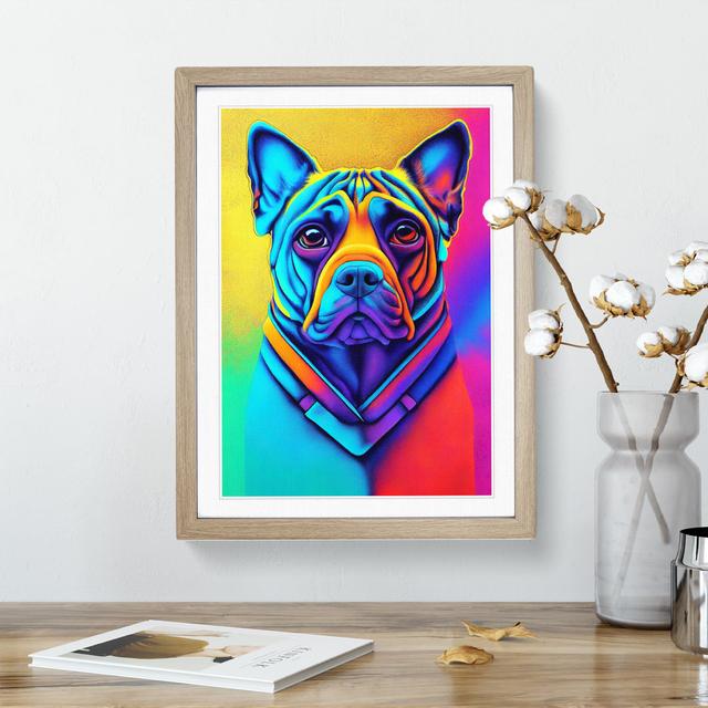 Neon Dog No.4 - Picture Frame Graphic Art 17 Stories Size: 34cm H x 25cm W x 2cm D, Frame Colour: Oak on Productcaster.