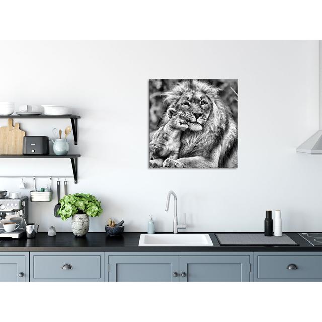 Beautiful Lion With Cub - No Frame Print on Glass Brayden Studio Size: 60cm H x 60cm W x 0.4cm D on Productcaster.