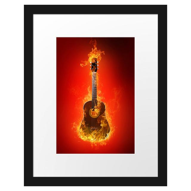 Gerahmtes Poster Brennende Gitarre Heiße Flammen East Urban Home Größe: 38 cm H x 30 cm B on Productcaster.