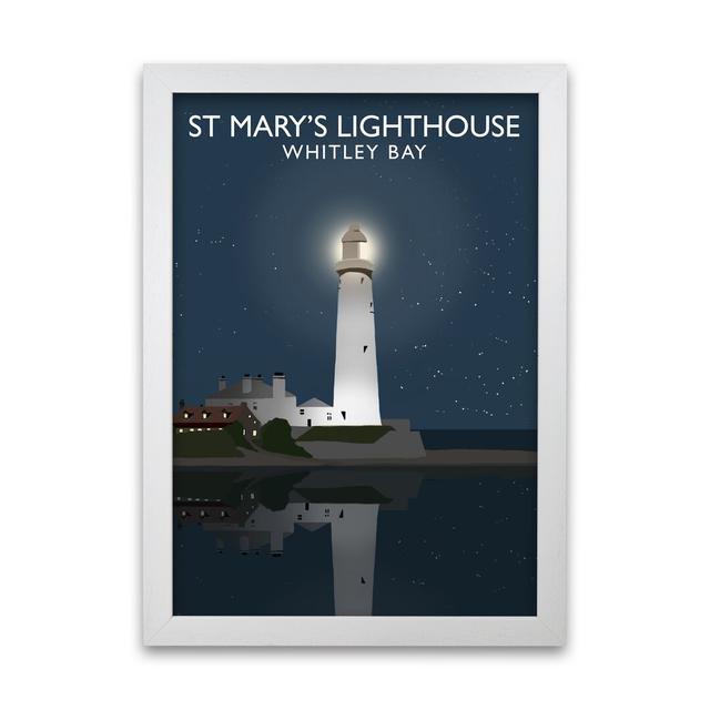 St Mary's Lighthouse Whitley Bay At Night by Richard O'Neill - Print 17 Stories Format: White Framed, Size: 42cm H x 29.7cm W x 3cm D on Productcaster.