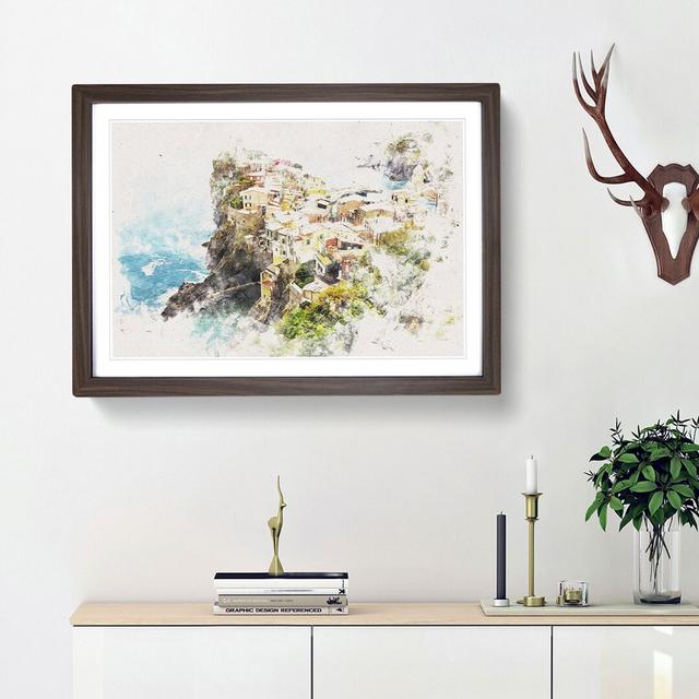 View Of Cinque Terre In Italy Watercolour - Picture Frame Graphic Art East Urban Home Frame Option: Walnut, Size: 33cm H x 45cm W x 2cm D on Productcaster.