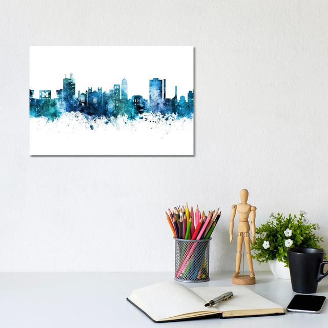 Ann Arbor Michigan Skyline Blue Teal by Michael Tompsett - Wrapped Canvas Painting Metro Lane Size: 20.32cm H x 30.48cm W x 1.91cm D on Productcaster.