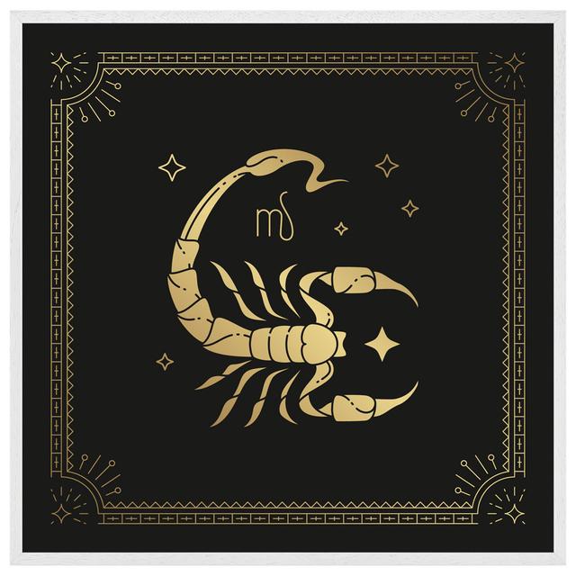 Monango Zodiac Scorpio Horoscope In Black And Gold - Single Picture Frame Art Prints Maturi Size: 31cm H x 31cm W x 4cm D, Frame Colour: White on Productcaster.