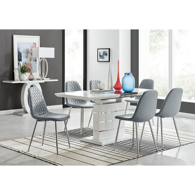 Corova 120Cm High Gloss Extending Dining Table And 6 Black Silver Leg Chairs Canora Grey Colour (Chair): Grey/Silver on Productcaster.