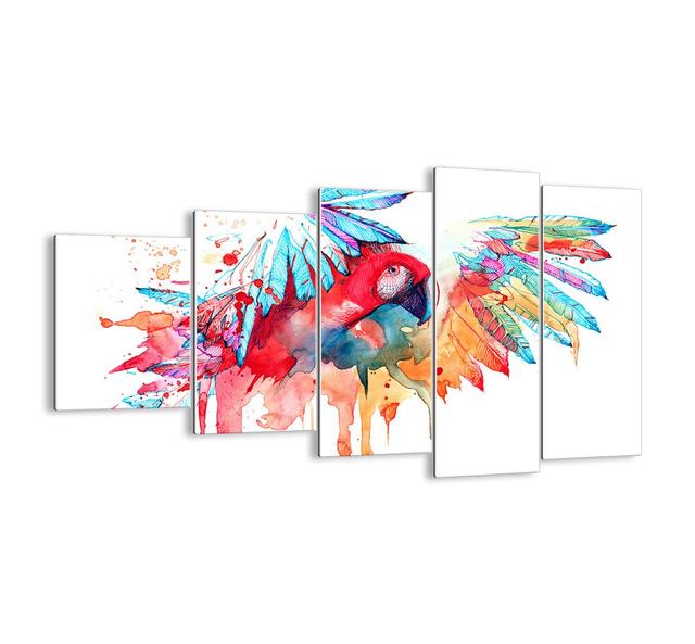 'Rainbow Parrot' - 5 Piece Unframed Graphic Art Print Set on Glass Bloomsbury Market Size: 60cm H x 100cm W x 1.8cm D on Productcaster.