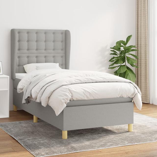 Boxspring Bed Elba with Topper Marlow Home Co. Colour: Gray, Size: European Single (90 x 200cm) on Productcaster.