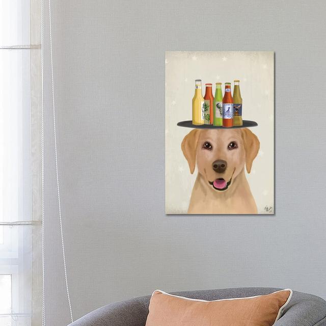 Labrador Yellow Beer Lover by Fab Funky - Wrapped Canvas Gallery-Wrapped Canvas Giclée ClassicLiving Size: 66.04cm H x 45.72cm W x 3.81cm D on Productcaster.