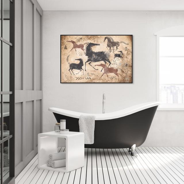 Abstract Caveman Horse Drawing, Traditional White And Black Canvas Wall Art Print For Office Oliver Gal Format: Black Framed, Size: 76.2cm H x 114.3cm on Productcaster.