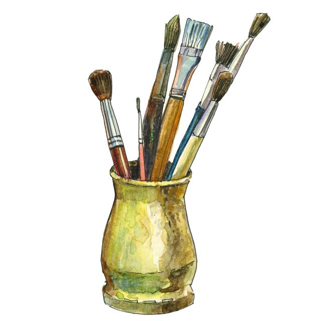 Watercolor Paintbrush by Anna Volobueva - Wrapped Canvas Painting Rosalind Wheeler Size: 51cm H x 51cm W on Productcaster.