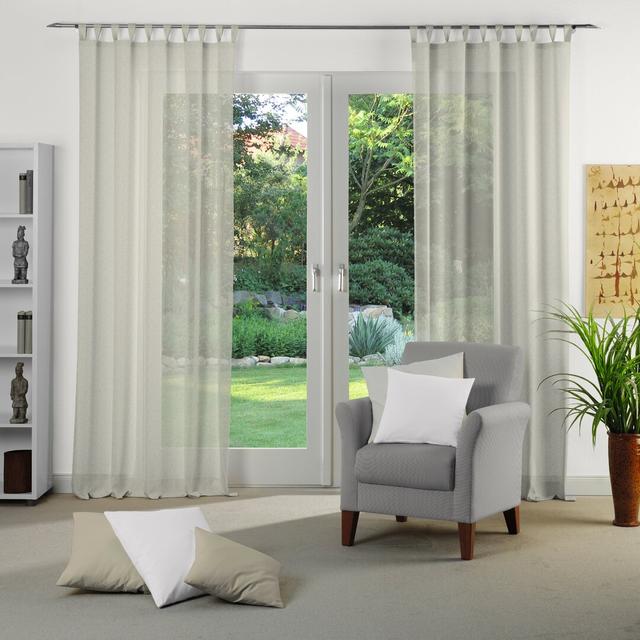 Sunday 82% Polyester And 18% Cotton Semi Sheer Tab Top Curtain Panel Wirth Panel Size: 142cm Width x 375cm Drop, Curtain Colour: Beige on Productcaster.