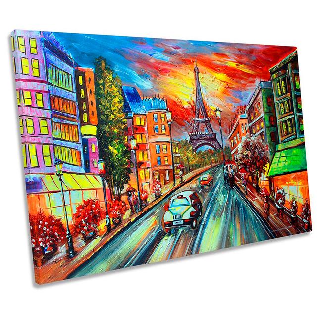 Eiffel Tower Paris Traffic - Wrapped Canvas Painting Rosalind Wheeler Size: 81.3cm H x 121.9cm W x 4cm D on Productcaster.