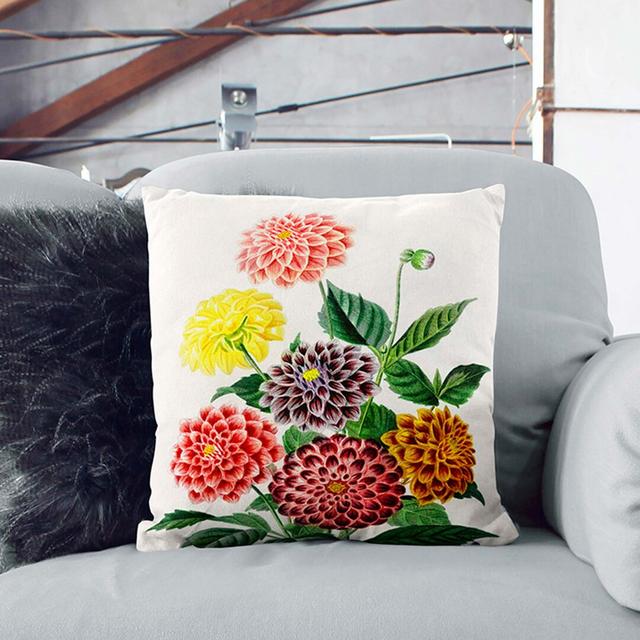 Dahlia Flowers by Charles D' Orbigny Cushion with Filling East Urban Home Size: 40cm H x 40cm W x 15cm D, Backing Colour: White on Productcaster.