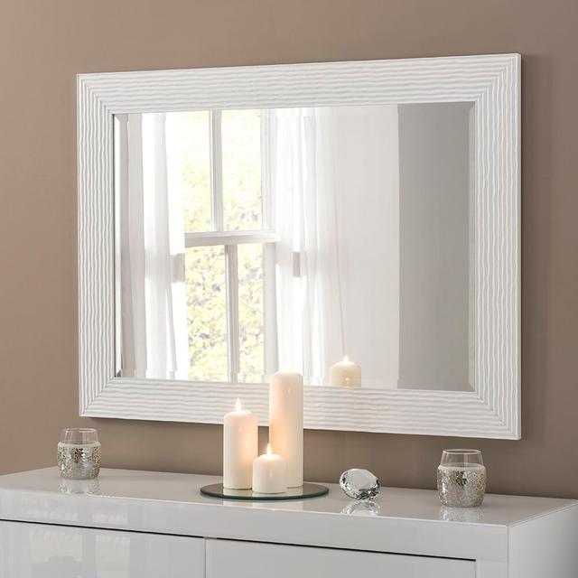 Madge Glass Wall Mirror Three Posts Finish: Gloss White, Size: 67cm H x 92.5cm W on Productcaster.