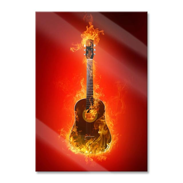 Burning Guitar, Hot Flames - No Frame Print on Glass Ophelia & Co. Size: 80cm H x 60cm W x 0.4cm D on Productcaster.