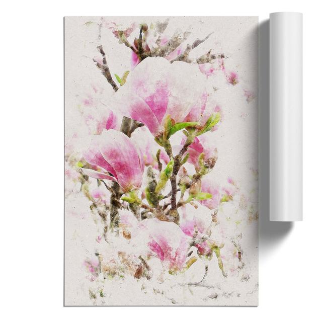 Pink Magnolia Blossom Flowers - Unframed Painting East Urban Home Size: 42cm H x 30cm W x 0.1cm D on Productcaster.