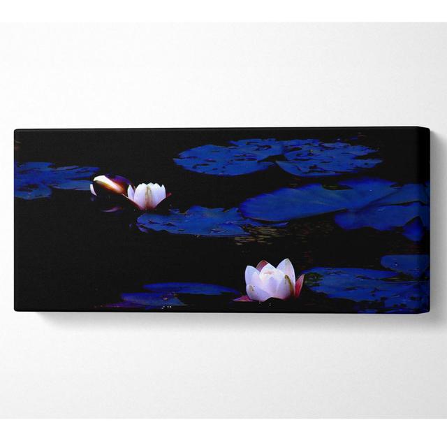 Pink Water Lily on Blue - Wrapped Canvas Art Prints Ebern Designs Size: 50.8cm H x 121.9cm W x 10cm D on Productcaster.