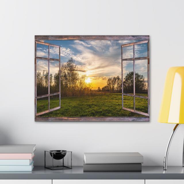 Canvas Print Wall Art Window Sunset Field View Nature Photography Realism Scenic Landscape Fleur De Lis Living Size: 18cm H x 24cm W on Productcaster.