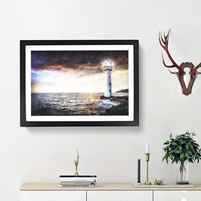 Lighthouse & Seascape Evening Glow - Picture Frame Graphic Art Print East Urban Home Size: 62cm H x 87cm W x 2cm D, Frame Option: Black Framed on Productcaster.