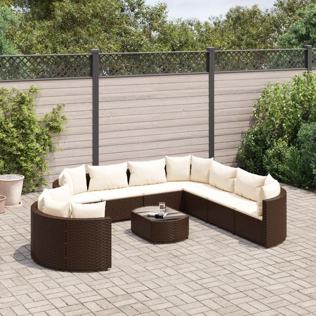 Vidaxl 10-Tlg. Garten-Sofagarnitur Mit Kissen Braun Poly Rattan DEvidaxl Kissenfarbe: Cremeweiß, Rahmenfarbe: Braun on Productcaster.