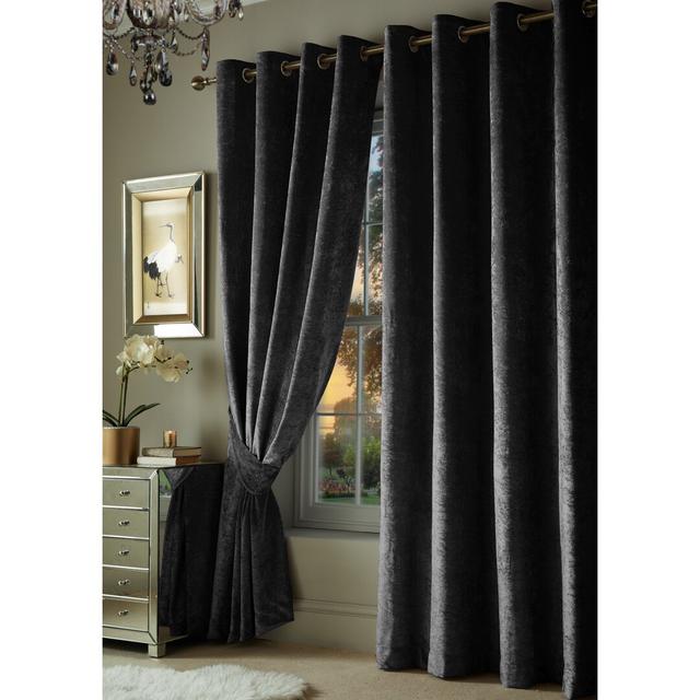 Malaki Crushed Velvet Eyelet Sheer Curtains (Set of 2) Rosdorf Park Colour: Black, Panel Size: 114 W x 137 D cm on Productcaster.