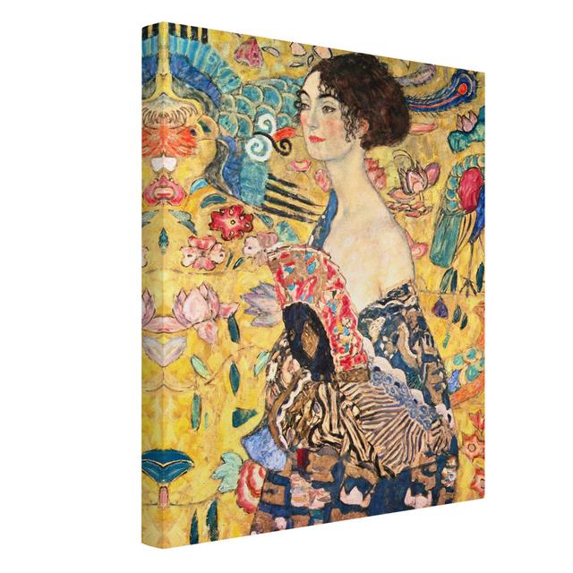 Gustav Klimt - Lady with a Fan - Wrapped Canvas Painting Rosalind Wheeler Colour: Yellow, Size: 80cm H x 60cm W, Format: Recycled Canvas 330g/m² on Productcaster.