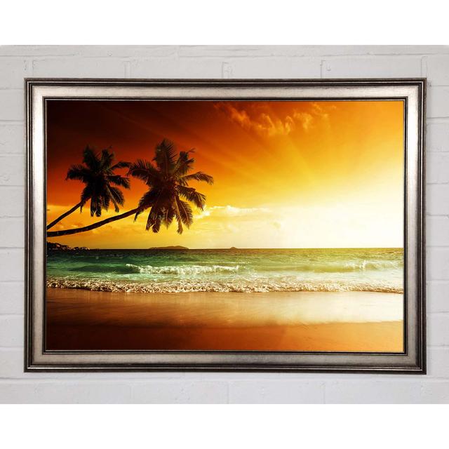 Ocean Sun Beam Palms Framed Print House of Hampton Size: 21cm H x 29.7cm W x 1.5cm D, Format: Gunmetal Framed Paper on Productcaster.