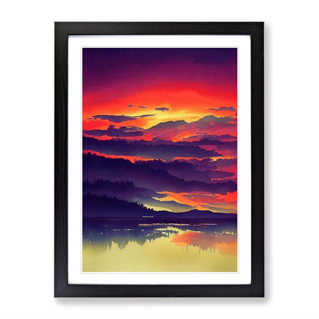 Watercolour Sunset Lake No.3 Alpen Home Frame Colour: Black, Size: 46cm H x 34cm W x 2cm D on Productcaster.