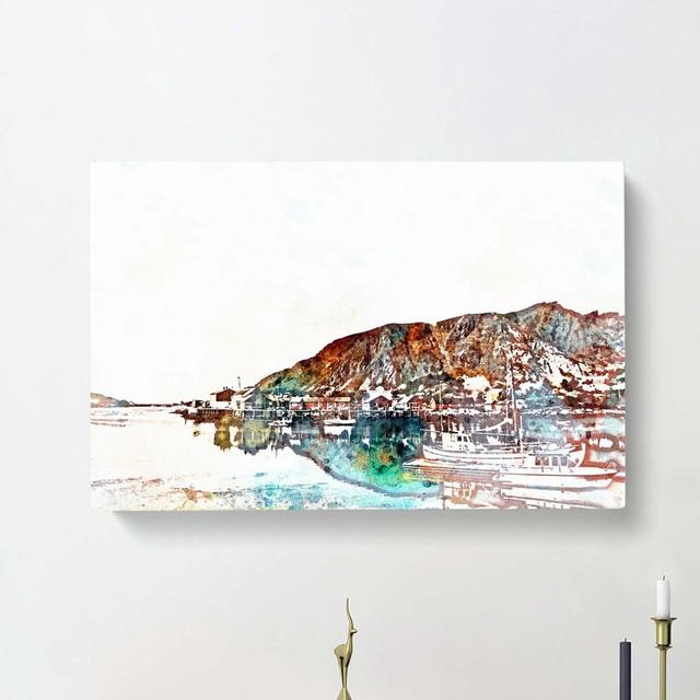 Docked Boats in Ballstad Norway in Abstract - Wrapped Canvas Painting Print East Urban Home Size: 40cm H x 60cm W x 3cm D on Productcaster.