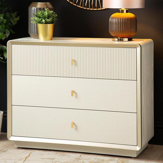 Azima 80cm Tall Chest of Drawer for Living & Bedroom, 3 Drawer Wooden Storage Cabinet Canora Grey Colour: Cream on Productcaster.