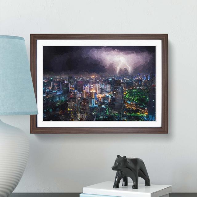 Lightning over Bangkok City in Abstract - Picture Frame Graphic Art Print East Urban Home Size: 62cm H x 87cm W x 2cm D, Frame Option: Walnut Framed on Productcaster.