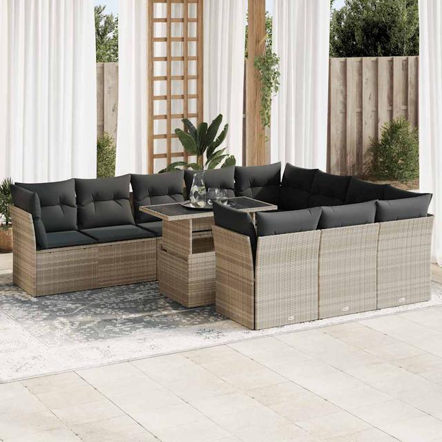 Vidaxl 11-Tlg. Garten-Sofagarnitur Mit Kissen Beige Poly Rattan Haus am Meer Farbe des Kissens: Dunkelgrau, Rahmenfarbe: Hellgrau on Productcaster.