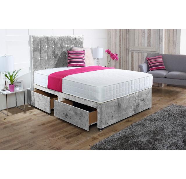 Jeanette Divan Bed Set Fairmont Park Size: Double (4'6), Storage Type: 2 Drawers (Same Side), Colour: Silver on Productcaster.