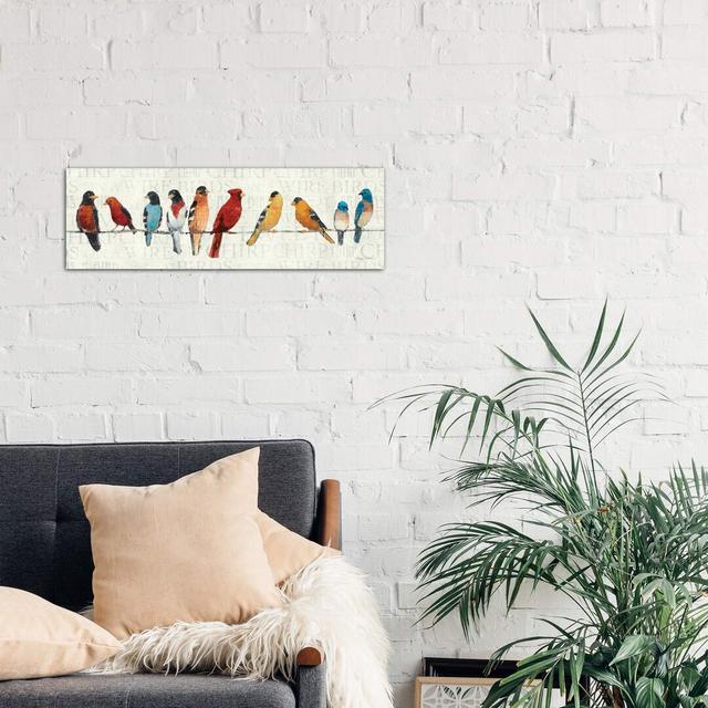 The Usual Suspects - Birds On A Wire by Avery Tillmon - Wrapped Canvas Panoramic Painting August Grove Format: Wrapped Canvas, Size: 40.64cm H x 121.9 on Productcaster.