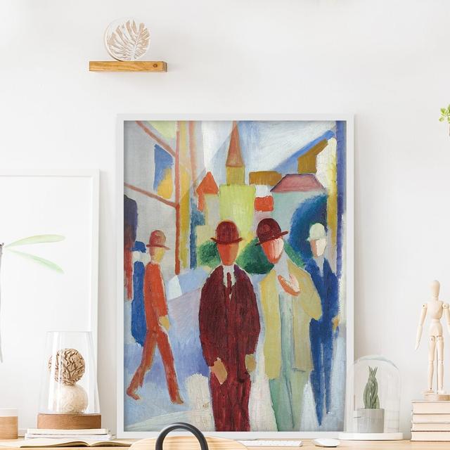 Bright Street with People by August Macke - Picture Frame Painting Marlow Home Co. Size: 40cm H x 30cm W x 2cm D, Frame Option: White Framed on Productcaster.