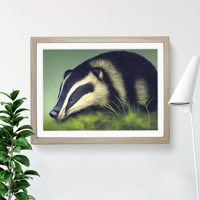 View of a Badger - Picture Frame Graphic Art Marlow Home Co. Size: 46cm H x 64cm W x 2cm D, Frame Colour: Oak on Productcaster.