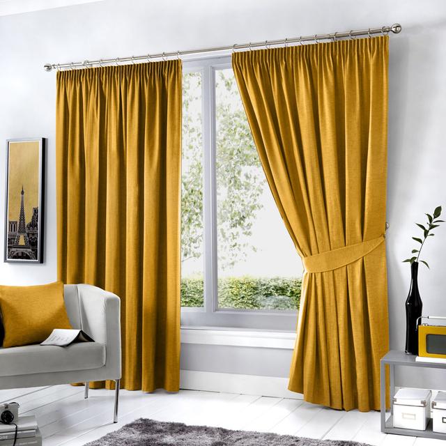 Polyester Blackout Pinch Pleat Curtain Pair (Set of 2) Fusion Panel Size: Width 168 x Drop 183 cm, Colour: Ochre Yellow on Productcaster.