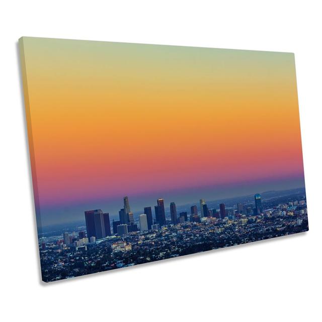 Los Angeles Sunset Skyline City - Wrapped Canvas Print Ebern Designs Size: 61cm H x 91.4cm W on Productcaster.