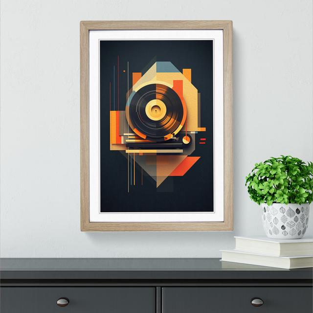 XYZ-FRM-V1223-1666 Vinyl Record Player Geometric - Single Picture Frame Print on Wood Big Box Art Size: 64cm H x 46cm W x 2cm D, Frame Colour: Oak on Productcaster.