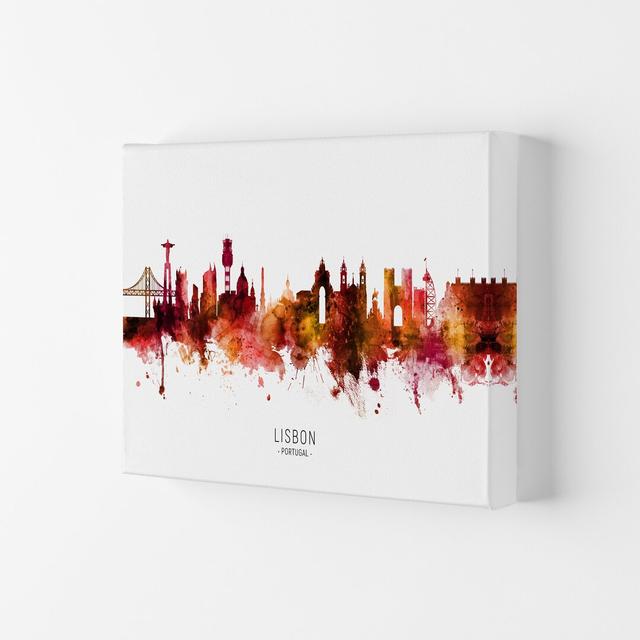 Lisbon Portugal Skyline Red City Name by Michael Tompsett - Print Ebern Designs Size: 59.4cm H x 84cm W x 4cm D, Format: Wrapped Canvas on Productcaster.