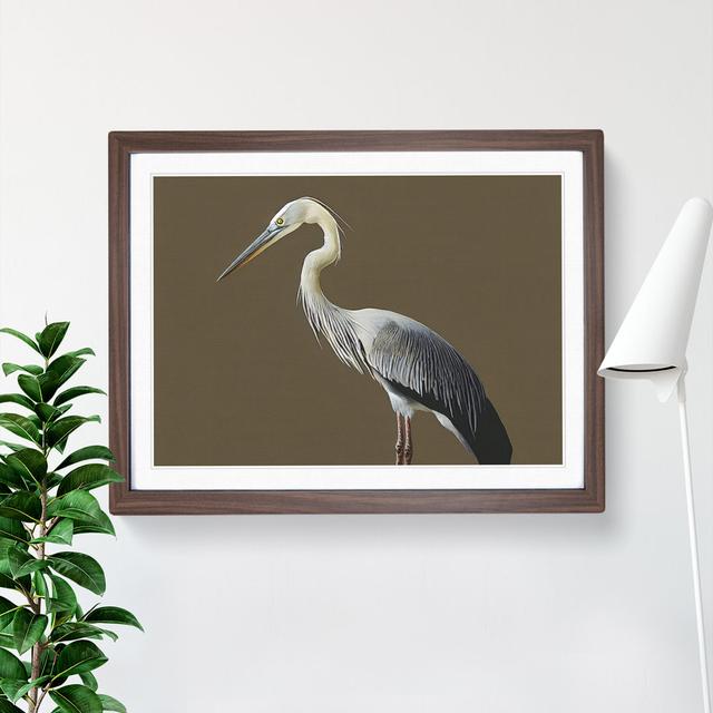 A Head Turning Heron Bird - Picture Frame Graphic Art Marlow Home Co. Size: 34cm H x 46cm W x 2cm D, Frame Colour: Walnut on Productcaster.