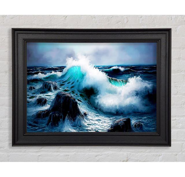 Waves Crashing On The Ocean Rocks Framed Print Wall Art Highland Dunes Size: 84.1cm H x 142.2cm W x 8cm D, Format: Black Framed Paper on Productcaster.