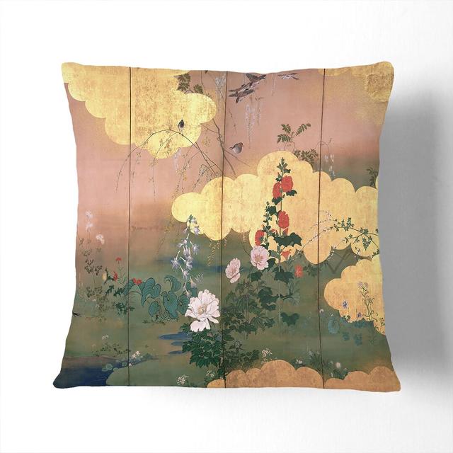 Flowers and Birds of the Four Seasons by Shibata Zeshin Cushion with Filling East Urban Home Backing Colour: Black, Size: 55cm H x 55cm W x 20cm D on Productcaster.