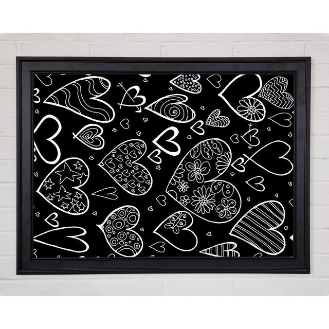 Hearts White On Black Framed Print Ebern Designs Size: 84.1cm H x 118.9cm W on Productcaster.