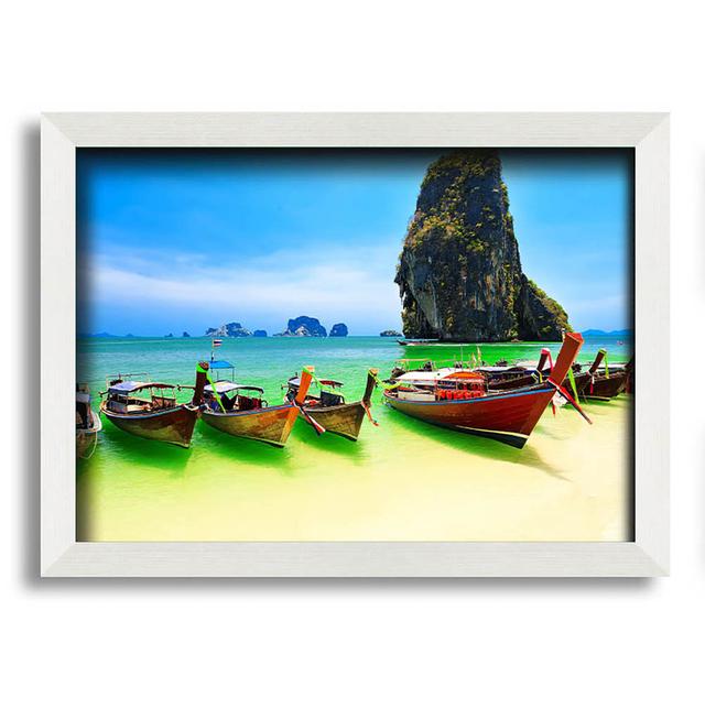 Thailand Boats Framed Print Breakwater Bay Size: 42cm H x 59.7cm W x 10cm D, Format: White Framed Paper on Productcaster.