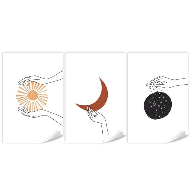 Aura Hands - 3 Piece Graphic Art Set on Canvas Clock Canvas Format: Unframed, Size: 90cm H x 180cm W x 0.1cm D on Productcaster.