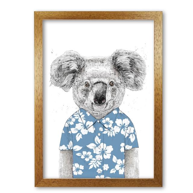 Summer Koala by Mercedes Lopes Charro - Print East Urban Home Frame Options: Honey Oak, Size: 84 cm H x 59.4 cm W x 5 cm D on Productcaster.