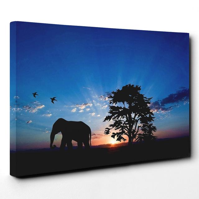 Elephant and Birds Evening Sunset Photographic Print on Canvas East Urban Home Size: 50cm H x 76cm W on Productcaster.